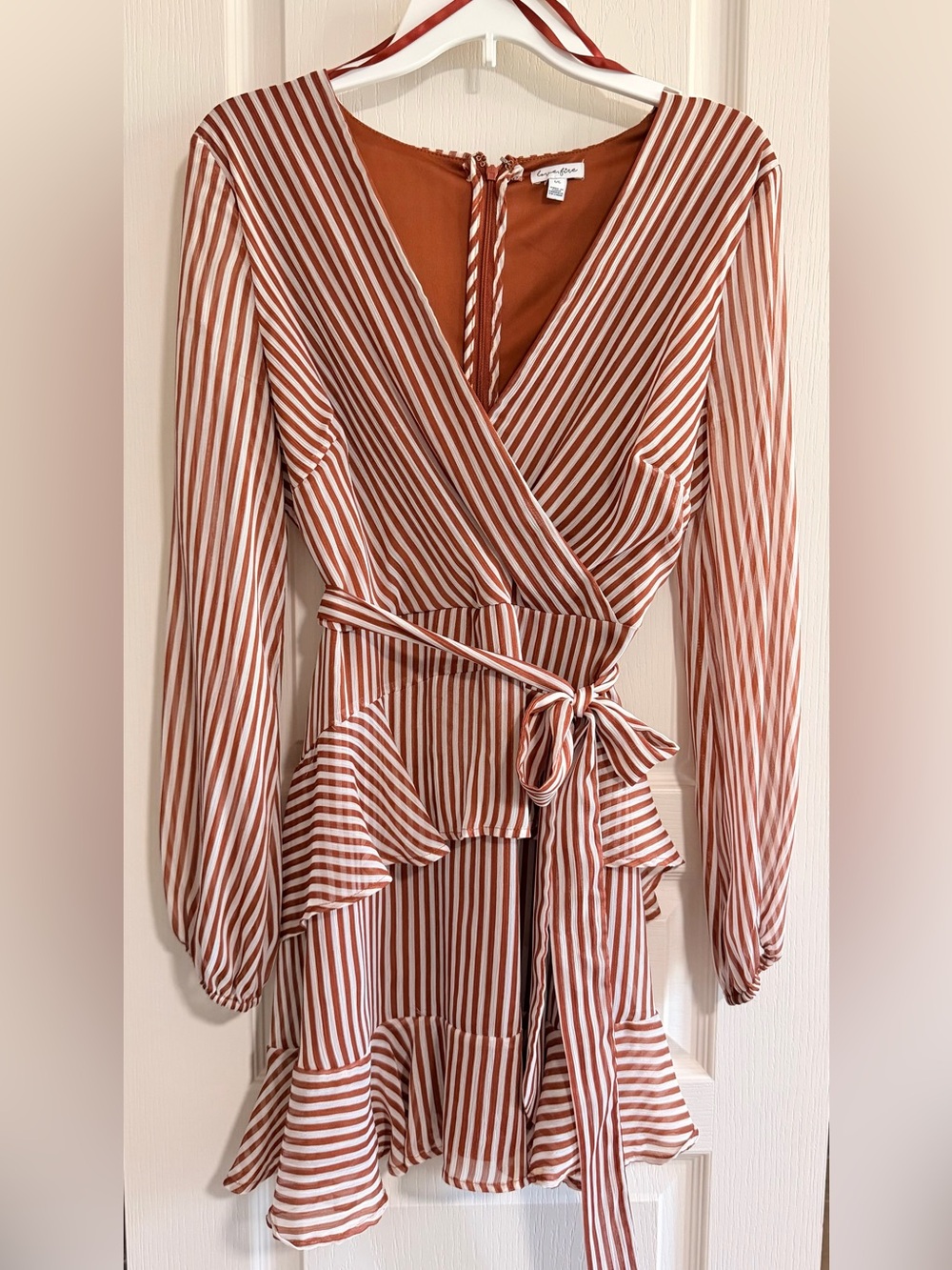 love, Fire Rust and White Striped Wrap Top